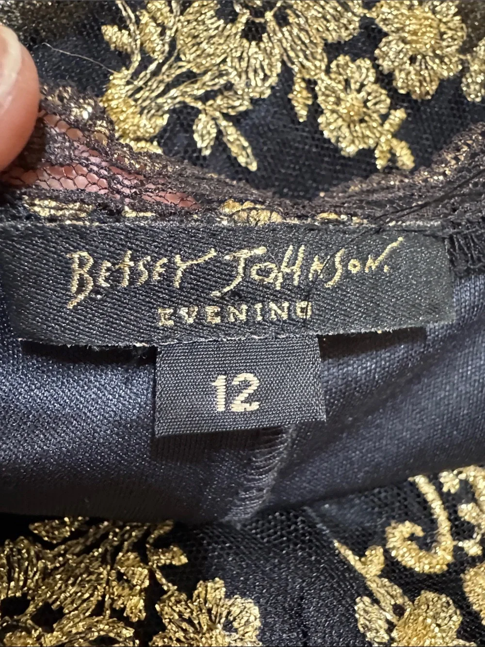 Y2K Betsey Johnson Evening Black & Gold Floral Lace Dress size 12 Whimsigoth - Picture 6 of 11